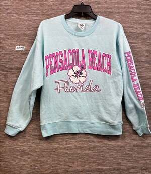 Pacific & Co Sweatshirt Womens L Fleece Pensacola Beach Florida Graphic Crewneck